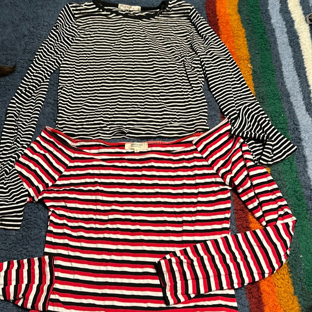 Lot of 2 NWOT l/s crop tops stripes women large
